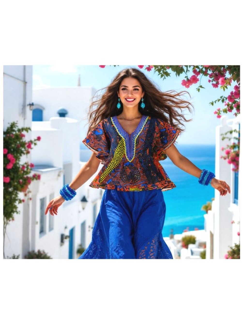 Classy City Chicks 3X Orange Blue African Print Dashiki Tunic Boho Festival Chic